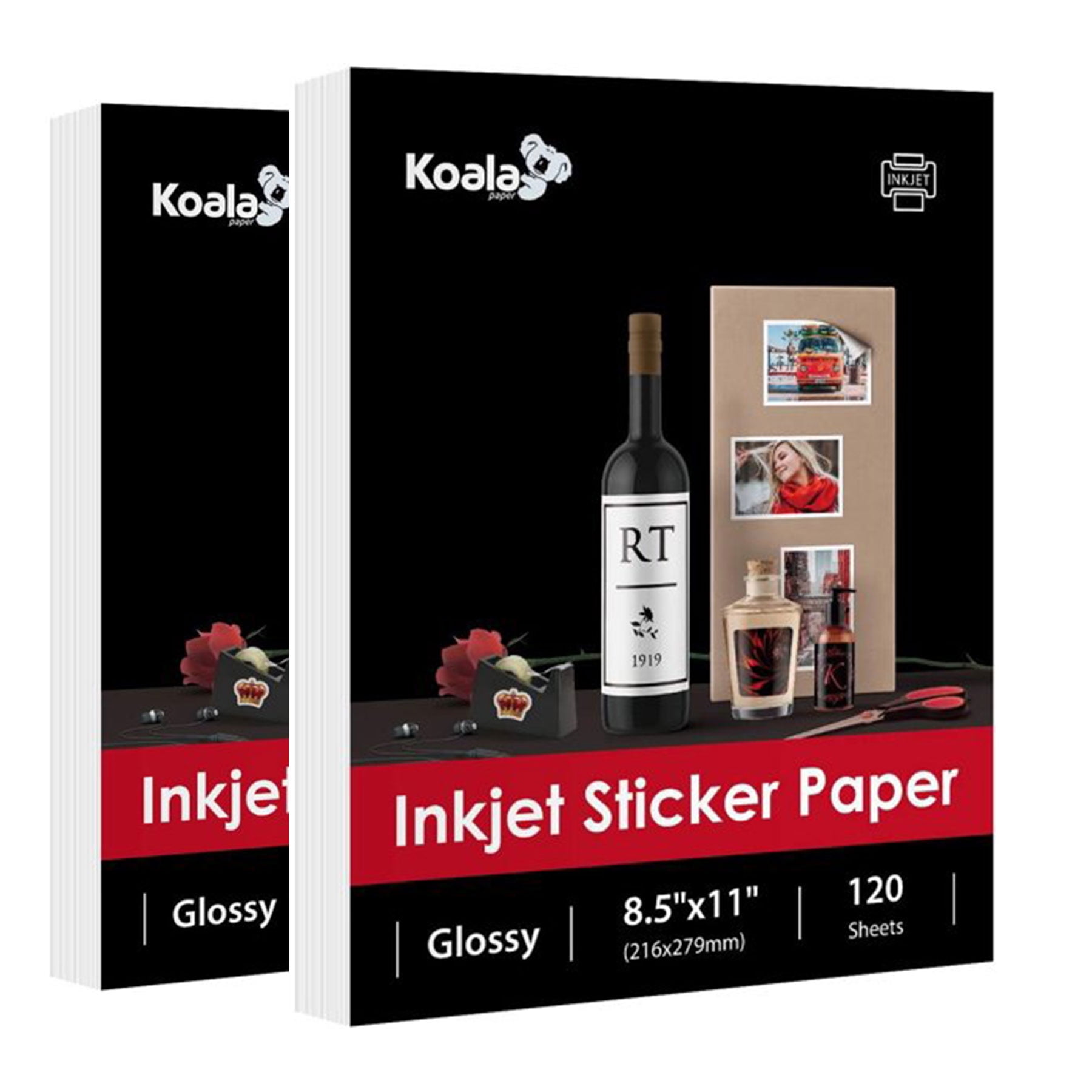 Bulk 240 Sheets Koala Glossy Sticker Label Paper Full Sheet Printable Blank White Self-adhesive Glossy Paper for Inkjet Printer 8.5x11 inch