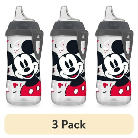 (3 pack) NUK Disney Active Cup, Mickey Mouse 10 oz Soft Spout Sippy Cup, 12+ Months, Unisex