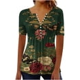 thumbnail image 3 of Otvok V Neck Floral Blouses Women's Short Sleeve Pleated Henley Tops Soft Vacation Casual Tunic Shirts, 3 of 7