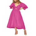 thumbnail image 2 of PENGXIANG Robe Midi d'Été pour Femmes Couleur Unie Col Carré Manches Lanterne Taille Haute Robe Décontractée Robe de Plage Vacances, 2 of 6