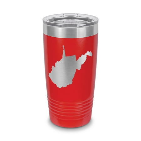 

West Virginia Shaped Tumbler 20 oz - Laser Engraved w/ Clear Lid - Stainless Steel - Vacuum Insulated - Double Walled - Travel Mug - wv - Red
