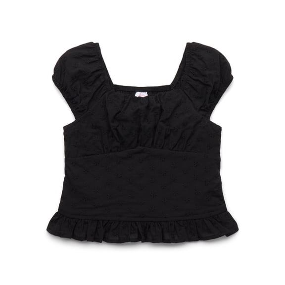 Wonder Nation Girls Cotton Smocked Ruffle Eyelet Top, Sizes 4-18