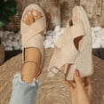 thumbnail image 2 of Htigea Women's Espadrille Sandals Low Wedge Platform Open Toe Slingback Ankle Strap Criss Cross Slip On Summer Shoes Khaki 5.5, 2 of 7
