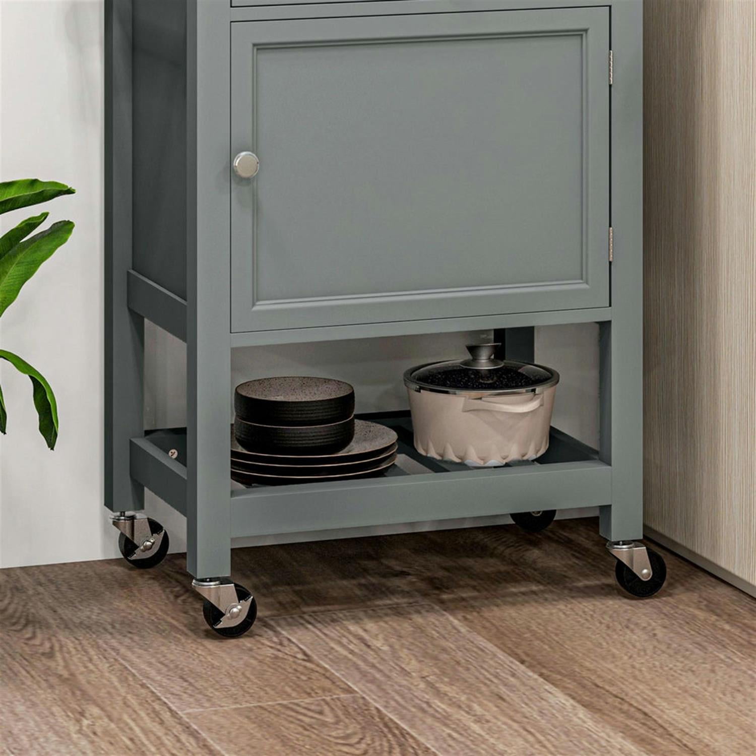 Demi Bonn Kitchen Island Cart on Wheels with Storage, Rolling Dining Room Serving Utility Carts Mobile Movable with Rubberwood Top and Drawer, Gray