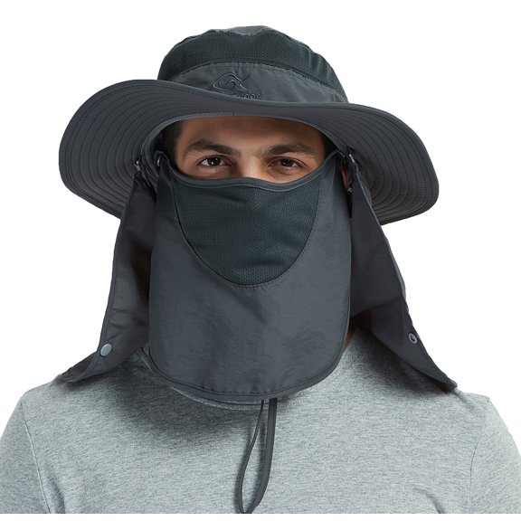 DDYOUTDOOR 07-281 Fashion Summer Outdoor Gardening Sun Protection Fishing Cap Neck Face Flap Hat Wide Brim DarkGray