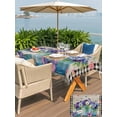 thumbnail image 5 of Outdoor Tablecloth with Umbrella Hole for Patio/Picnic/Party/Camping, Hello Spring Waterproof Table Cloth Rectangle Table Cover Washable, Pastoral Purple Bottle Floral Wooden Plaid (60"x 120"), 5 of 8