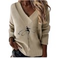 thumbnail image 1 of Camiseta de manga larga para mujer, informal, de talla grande, con cuello en V, estampado Poullver Fridja  fhghd2525, 1 of 9