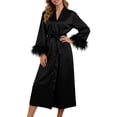 thumbnail image 1 of Lixiuxyad Lightweight Kimono Robe Open Front Long Sleeve Loungewear Soft Pattern Housecoat For Home Relaxation,Black, 1 of 5