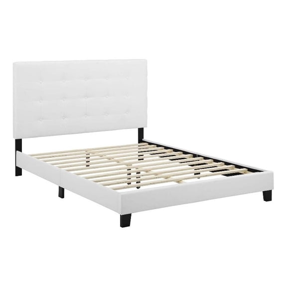 Maklaine King Tufted Button Upholstered Velvet Platform Bed in White