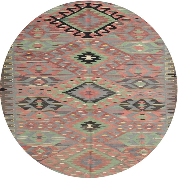 Ahgly Company Machine Washable Indoor Round Traditional Rust Pink Area Rugs, 3' Round