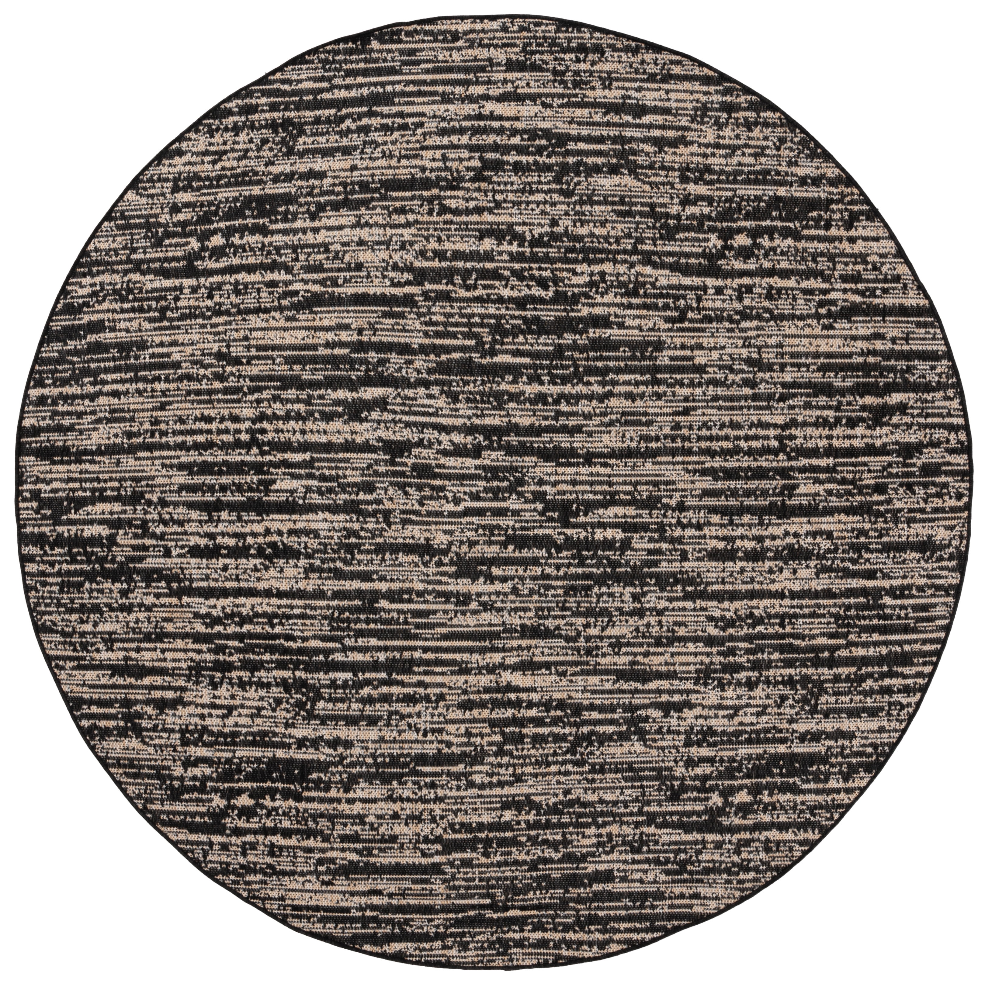 SAFAVIEH Beach House Nikola Geometric Indoor/Outdoor Area Rug, Black/Beige, 6'7" x 6'7" Round