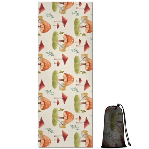 Orange Mushroom Grass Light Pattern Hot Yoga Mat Towel Non Slip for Hot Yoga - Quick-Drying Yoga Mat Cover with 4 Corner Pockets with Travel Bag - Hot Yoga Towel Non Slip 70"x26"