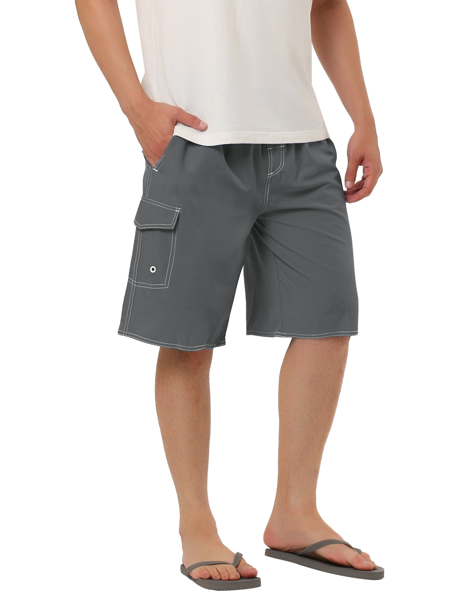 INSPIRE CHIC Father's Day Men's Shorts Summer Drawstring Elastic Waist Solid Beach Board Swim Shorts 36 Gray