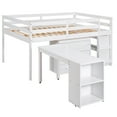 thumbnail image 6 of Full Wood Loft Bed with Ladder and Guard Rail, Loft Bed with Cabinet, Shelves and Rolling Portable Desk, Low loft Full Bed for Teenagers, Multiple Functions Bed(White), 6 of 8