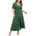 thumbnail image 4 of MAWCLOS Robe Longue pour Femme à Manches Courtes, Robe d'Été, Grande Taille, Maxi, Décontractée, Vacances, Col en V, Vert, 2TG, 4 of 8