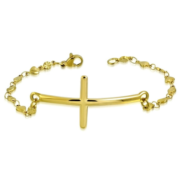 Stainless Steel Religious Cross Link Chain Bracelet, 8"