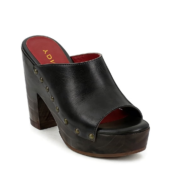 YDN Women's Open Round Toe Platform Mules Slides Chunky Block High Heels with Rivet Studded Slip On Comfy Sandals Dressy Casual Party Shoes Size 7 Black