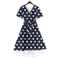 thumbnail image 6 of DailkTrvid Womens Mid-Length Dress Fashion Random Polka Dot Print V Neck Short Sleeve Midi Dresses Loose Comfort Knee Length Dress, 6 of 6