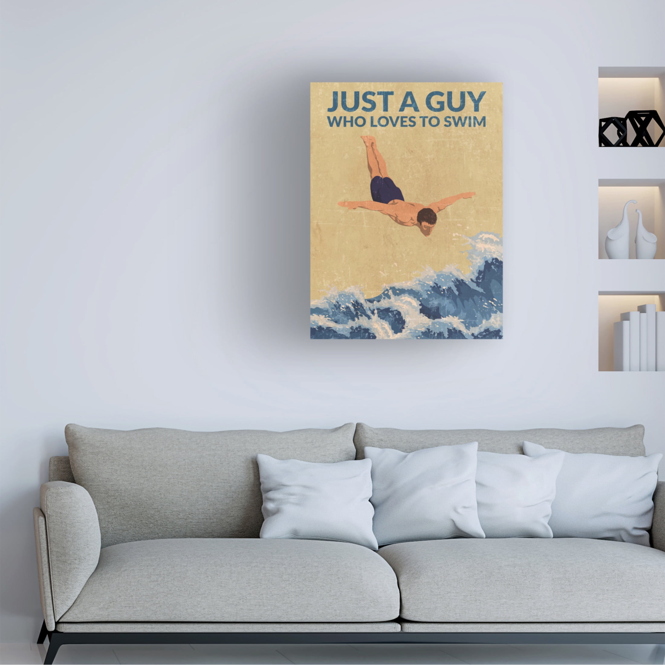 Trademark Fine Art Jon Downer Just a Guy Who Loves To Swim blue Canvas Wall Art