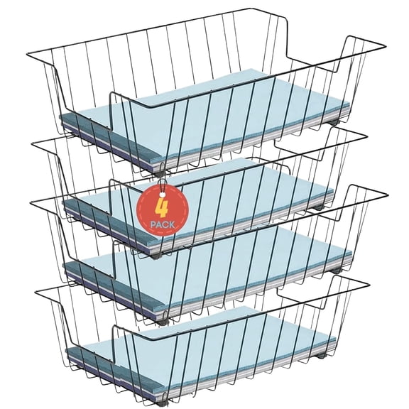 1InTheOffice Paper Tray, Paper Tray Organizer for Desk, Desk Paper Tray, Steel, Black, 4 Pack