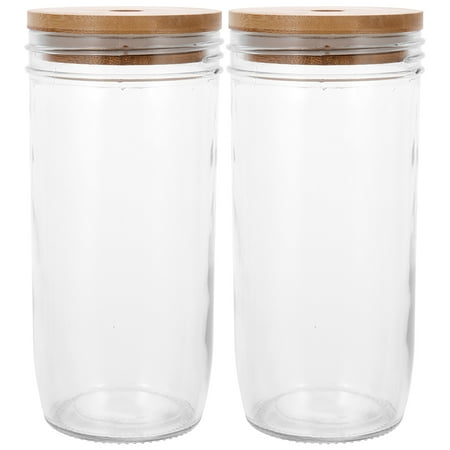 

OUNONA Cup Glass Drinking Mason Bottles Cups Smoothie Lid Bottle Jar Juice Coffee Boba Tea Jars Milk Tumbler Straw Glasses Iced