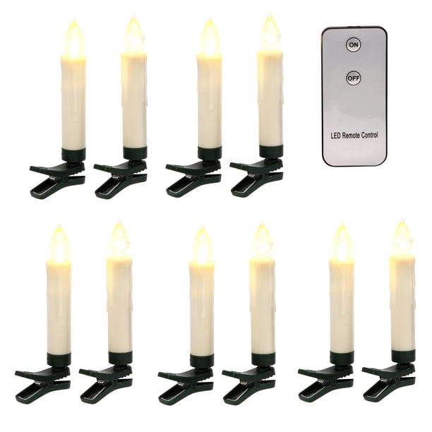 Battery Operated Clip Wax Drip Taper Candles (Set of 10)