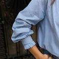 thumbnail image 4 of Olyvenn Ruffle Striped Shirts for Women Dressy Casual Stand Collar Blouse Retro Button Down Long Sleeve Business Tops Blue XXXXL, 4 of 8