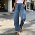 thumbnail image 2 of QQZ Barrel Leg Womens Elastic Waist Pull On Denim Pants, Knee Stitched Baggy Wide Leg Full Length Denim Trousers Suitable For Urban Street Style, Daily Errands And Back To School Outfits, 2 of 7