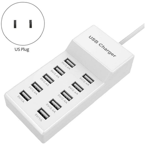 Chargeur USB Station de charge murale USB multifonction à 10 ports avec charge  rapide résistante à l'usure style blanc2, prise américaine 