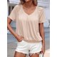 thumbnail image 4 of Camisetas Casuales de Verano para Mujer, Camisetas de Corta con Cuello en V, Color Albaricoque S, 4 of 7