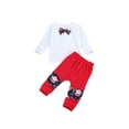 thumbnail image 6 of Seyurigaoka Baby Boys Christmas Clothes Set, Print Lapel Collar Button-up Coat + Long Sleeve O-neck T-shirt with Bow-knot Tie + Long Pants, 6 of 6
