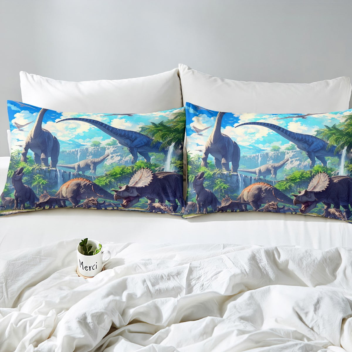 AILONEN Dinosaur Fitted Sheet Set For Kids | 3D T-Rex Twin Bedding | 1 Fitted Sheet & 2 Pillowcases | Ultra-Soft Microfiber