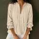 thumbnail image 2 of Tops de Manga Larga de las Mujeres de Color Sólido Casual con Detalle Del Botón Plisado, Blusa de Lino con Cuello en V para el Otoño Diario, 2 of 8
