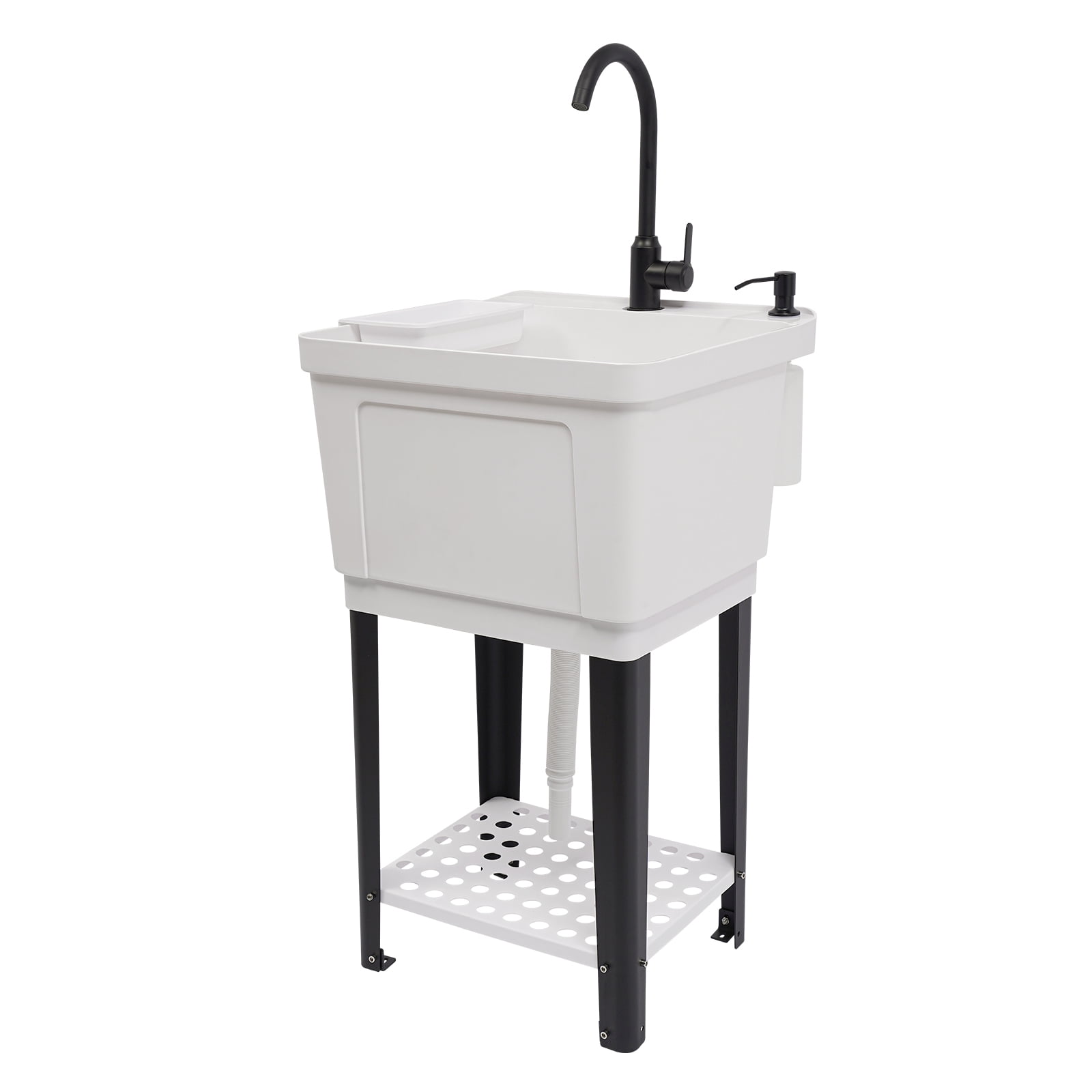 White Freestanding Laundry Utility Sink with Storage Rack & Faucet 50x48x84cm Basin for Bathroom, Garage