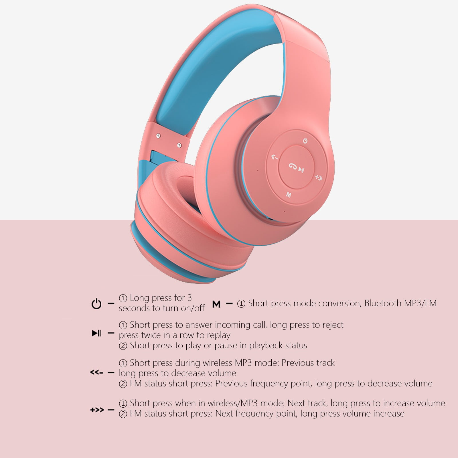 LACKUST Bluetooth 5.1 Subwoofer Headphones,Clearance Noise Cancelling Bluetooth Headphones for Kids,Enhanced Wireless Audio for Mobile,Computer,and Sports,Pink
