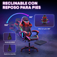 thumbnail image 3 of Silla Gaming con Reposapies y Luz LED Premium Gamer rojo 6.49 pulg TITANO SGCRPLED01BL, 3 of 5