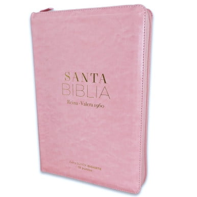 Biblia para Mujer con Cierre Letra Super Gigante Manual 19 puntos RV1960 imit piel rosado claro con indice