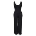 thumbnail image 6 of Women's Deep V Neck Long Sleeve Jumpsuit - High Stretch Ribbed Polyester for Casual/Outdoor Wear, 6 of 8