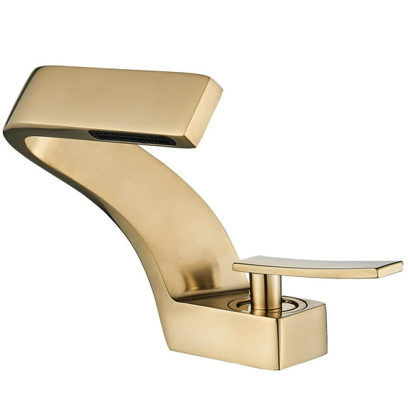 TVTIUO Brushed Gold Bathroom Sink Faucet Single Handle 1 Hole Waterfall Lavatory Vanity Basin Mixer