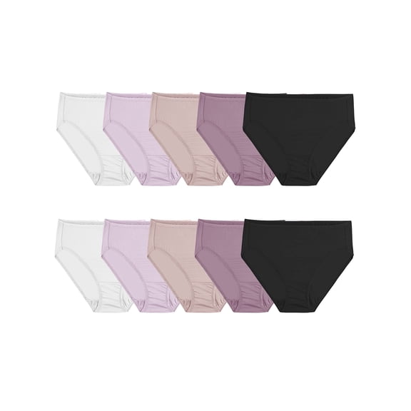 Fruit of the Loom Women's Lightweight Microfiber Underwear, Smooth Under Clothes, Available, Plus Size Hi Cut-10 Pack-Black/White/Purple, 13