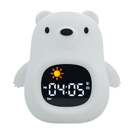 EIMELI Alarm Clock Cute Bear Kids Alarm Clock with Night Light Soft Silicone Digital Clock for Bedroom with Date Change 9 Colors USB Rechargeable White