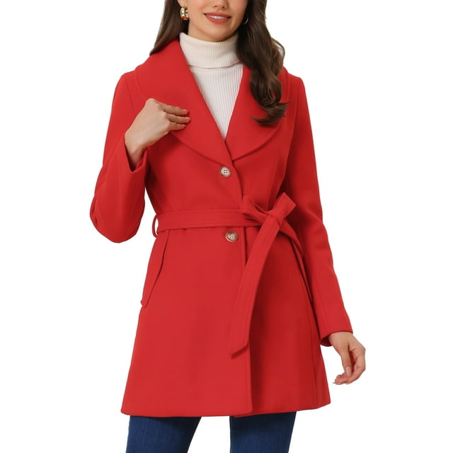 INSPIRE CHIC Manteau Trench Long pour Femme, Mignon, Col Rabattu, Boutonnage Simple, Ceinturé, S Rouge