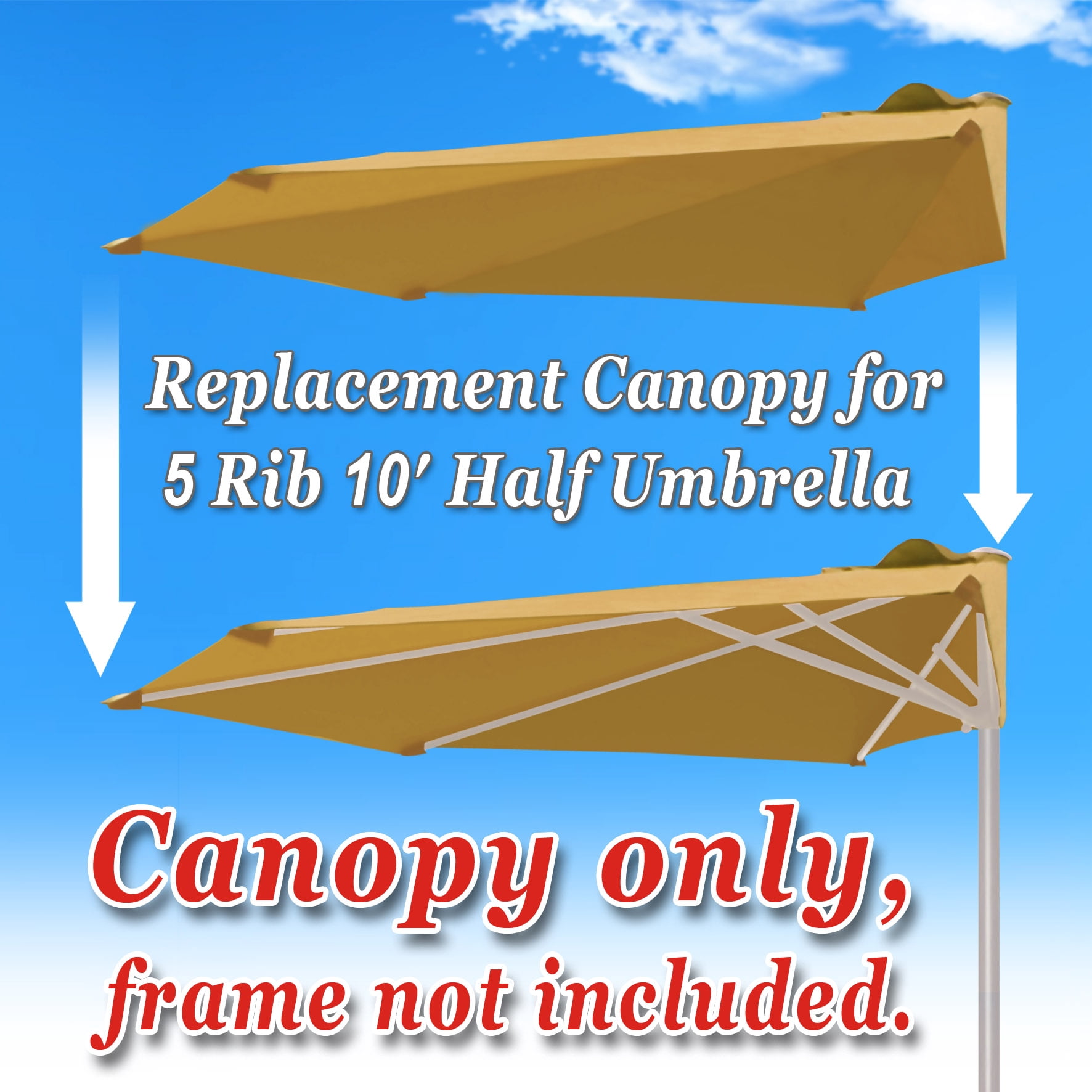 SUNNY Replacement Canopy Cover Only for 10' Patio 10ft 5 Ribs Half Umbrella (Tan)