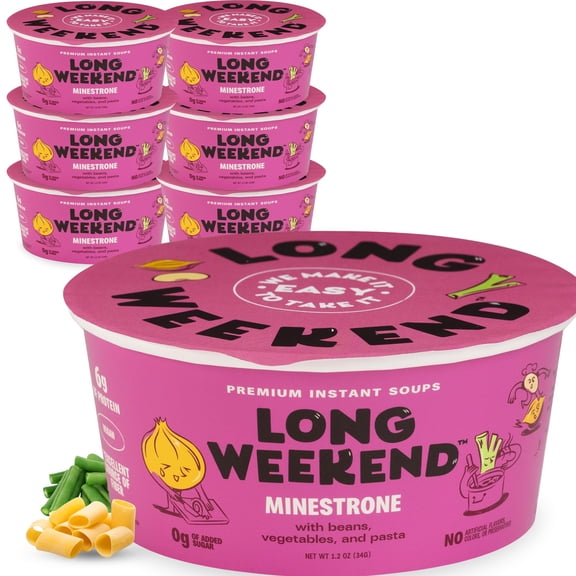 Long Weekend Freeze-Dried Vegetable Soup – Instant Soup with Real Vegetables – Nourishing, Thoughtful Nutrition, Shelf-Stable Meal, Just Add Water – Minestrone, 6 Pack