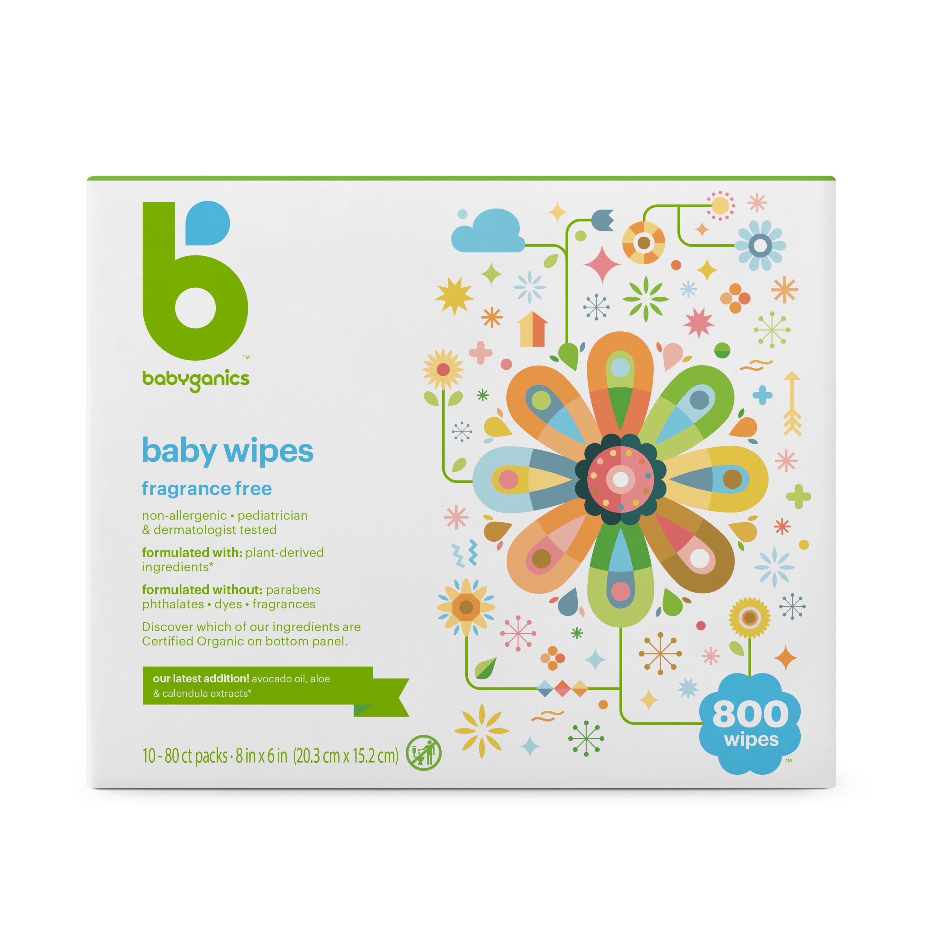 Packaging May Vary Babyganics Flushable Baby Wipes Pack of 3, 180 Total Wipes 60 Count Fragrance Free 