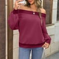 thumbnail image 5 of Women's Fall Outfits Off The Shoulder Sweatshirt for Women Long Sleeve Drop Shoulder Pullover Red M, 5 of 5