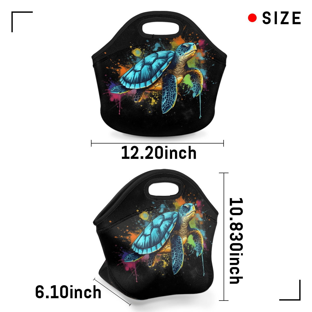 Herdesigns Colorful Neoprene Lunch Bag, Sea Turtle Insulated Lunch Box for Women Men Washable Lunch Tote Soft Lunch Container With Zipper for Work Picnic Travel