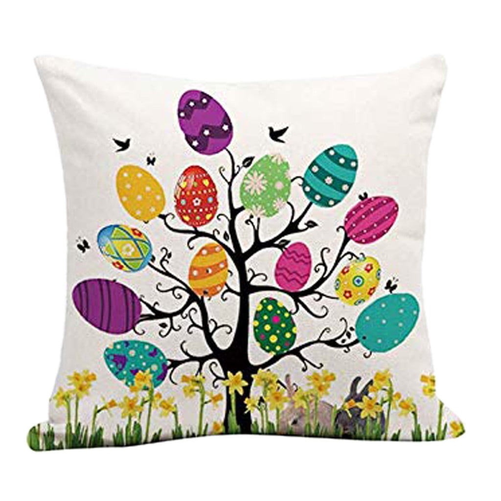 Square Cotton Linen Flower Pillow Case Sofa Throw Waist Cushion Cover Home Decor 