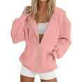 thumbnail image 4 of VISALY Womens Zip Up Hoodies Sweater Jacket Women Winter Warm Fashion Long Sleeve Loose Solid Color Zipper Pocket Sweatershirt Coat Casual Sweaters Tunic Sweater Long Sleeve Sweaters Hot Pink L, 4 of 8