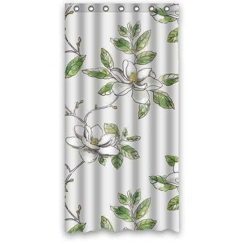 GreenDecor Magnolia Flower Waterproof Shower Curtain Set with Hooks